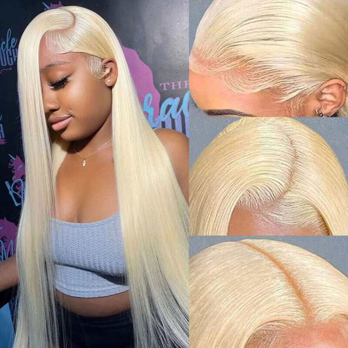 Emma 613 Honey Blonde Color Straight 13x4 Lace Frontal Wig Pre Plucked Human Hair