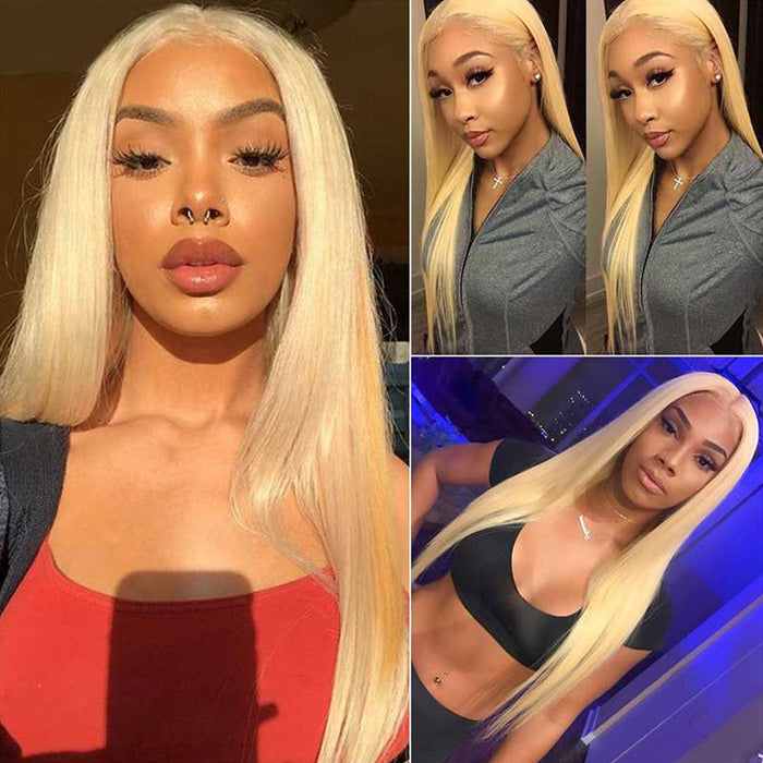 Emma 613 Honey Blonde Color Straight 13x4 Lace Frontal Wig Pre Plucked Human Hair