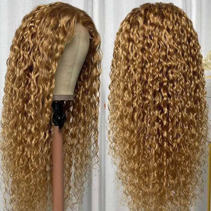 Emma Blonde Color #27 Water Wave 13x4 Lace Frontal Wig Pre Plucked Human Hair