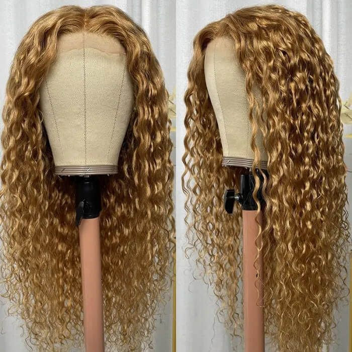 Emma Blonde Color #27 Water Wave 13x4 Lace Frontal Wig Pre Plucked Human Hair