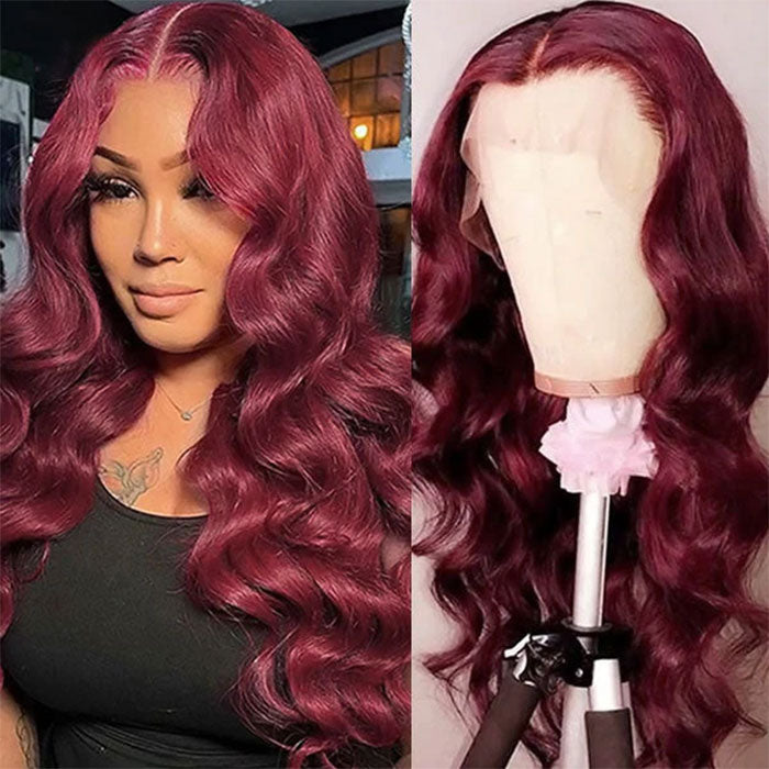 Emma Body Wave 13x4 Lace Frontal Wig Burgundy Wavy Human Hair