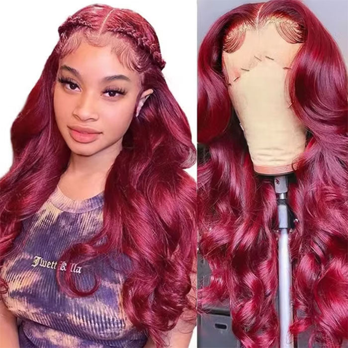 Emma Body Wave 13x4 Lace Frontal Wig Burgundy Wavy Human Hair