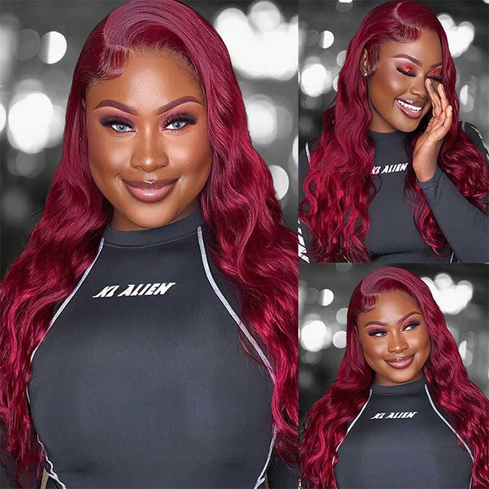 Emma Body Wave 13x4 Lace Frontal Wig Burgundy Wavy Human Hair