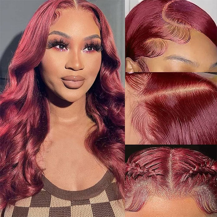 Emma Body Wave 13x4 Lace Frontal Wig Burgundy Wavy Human Hair