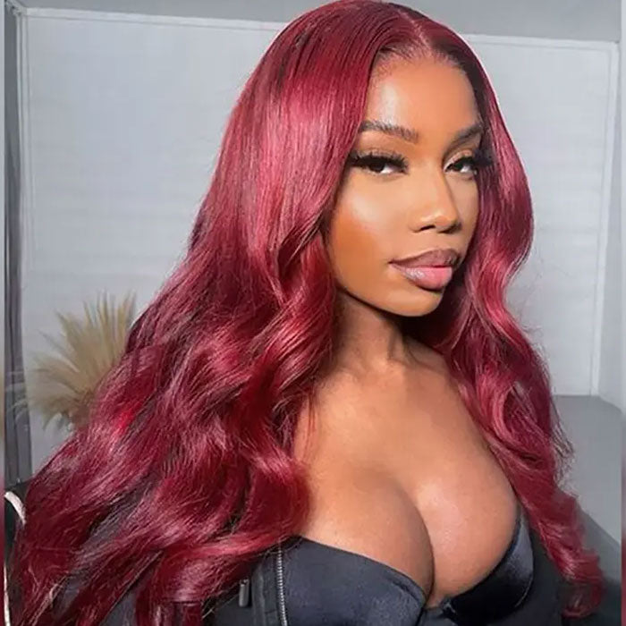 Emma Body Wave 13x4 Lace Frontal Wig Burgundy Wavy Human Hair