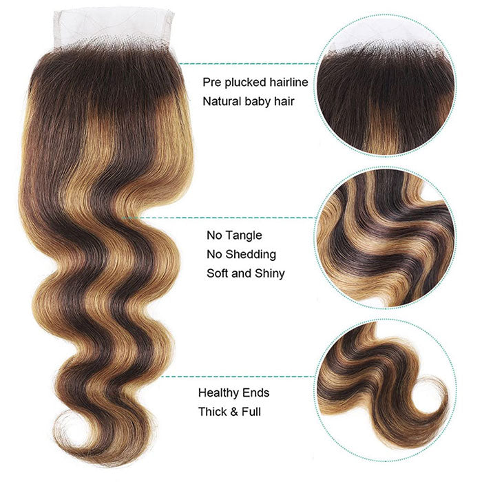 Emma Body Wave 4x4 Lace Closure Ombre Highlight Human Hair