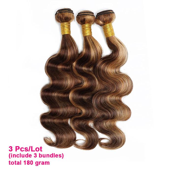 Emma Body Wave Highlight P4/27 Human Hair Bundles 60Gram Hair Extensions 3 Pcs