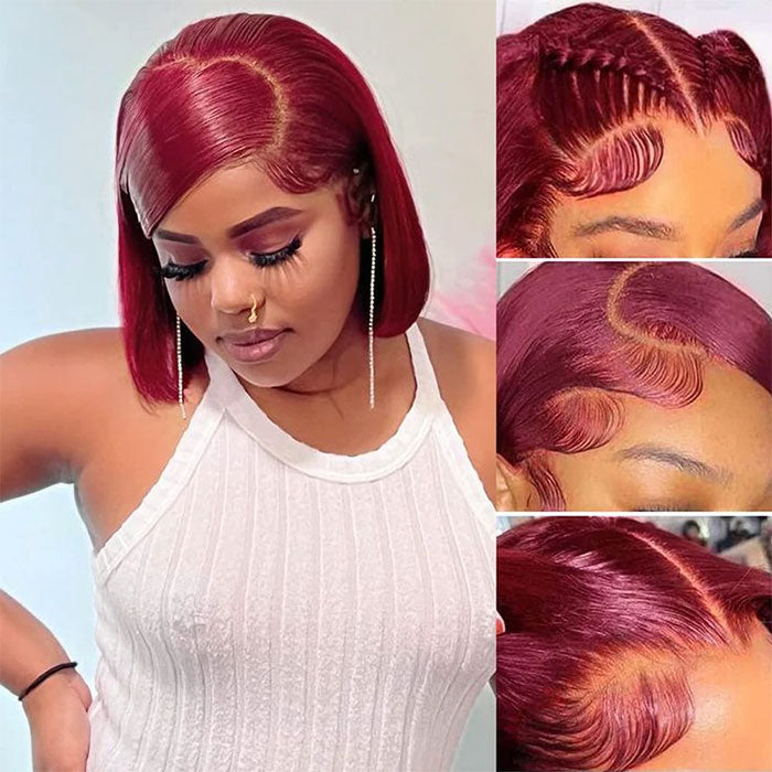Emma Burgundy Color 13x4 Lace Frontal Wig Short Bob Human Hair