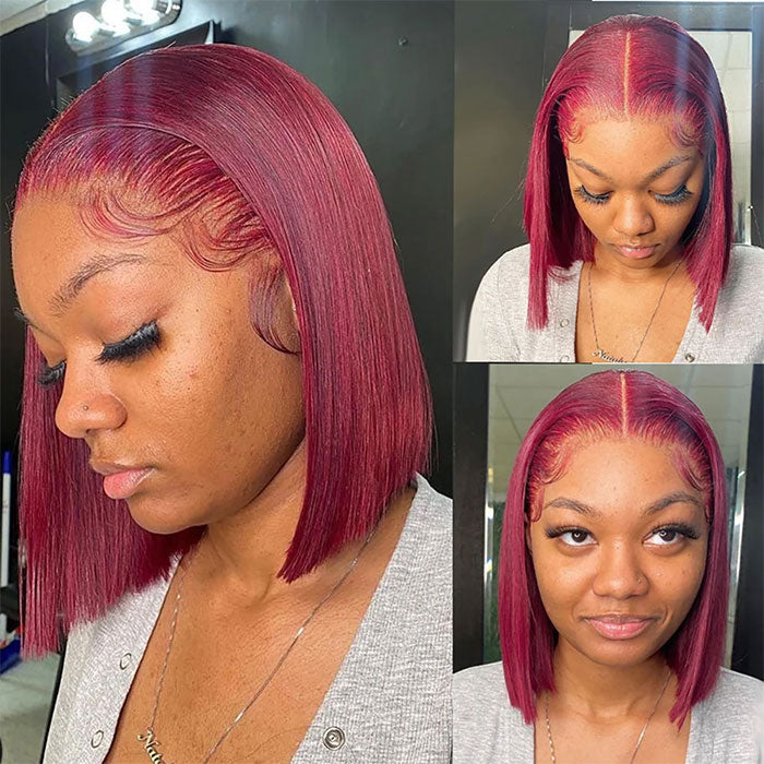 Emma Burgundy Color 13x4 Lace Frontal Wig Short Bob Human Hair