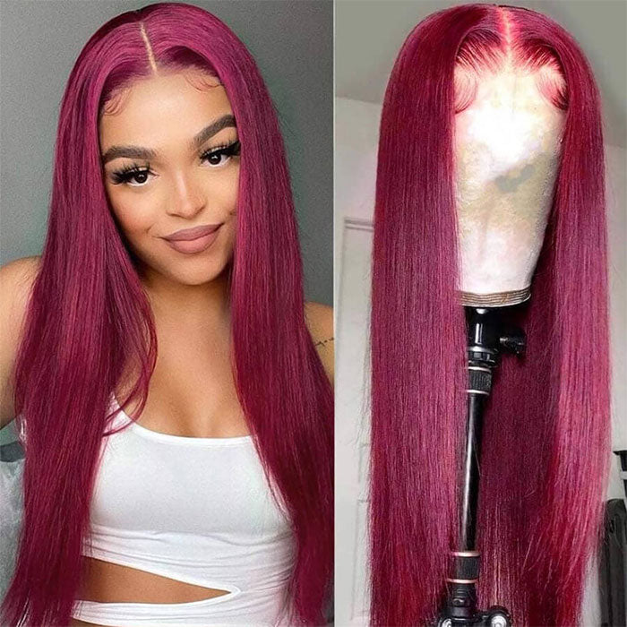Emma Burgundy Color 13x4 Lace Frontal Wig Straight Human Hair