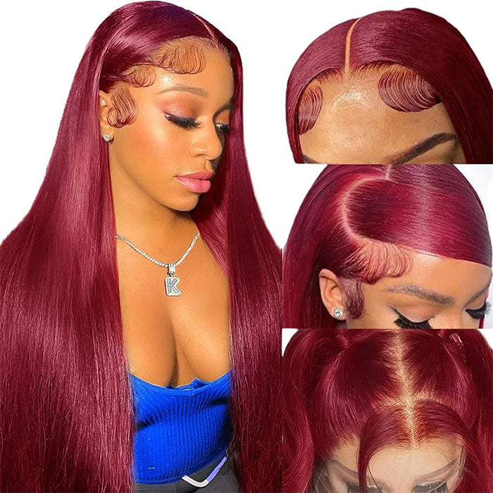 Emma Burgundy Color 13x4 Lace Frontal Wig Straight Human Hair