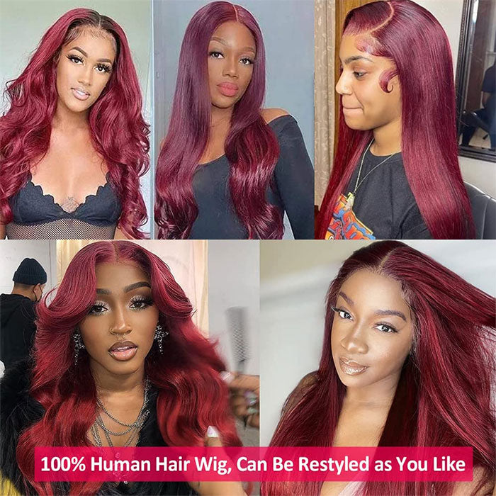 Emma Burgundy Color 13x4 Lace Frontal Wig Straight Human Hair