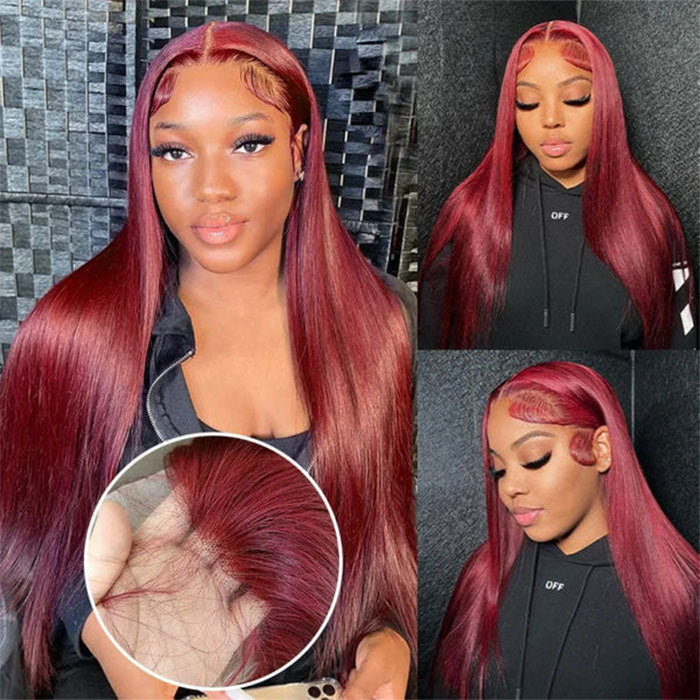 Emma Burgundy Color 13x4 Lace Frontal Wig Straight Human Hair