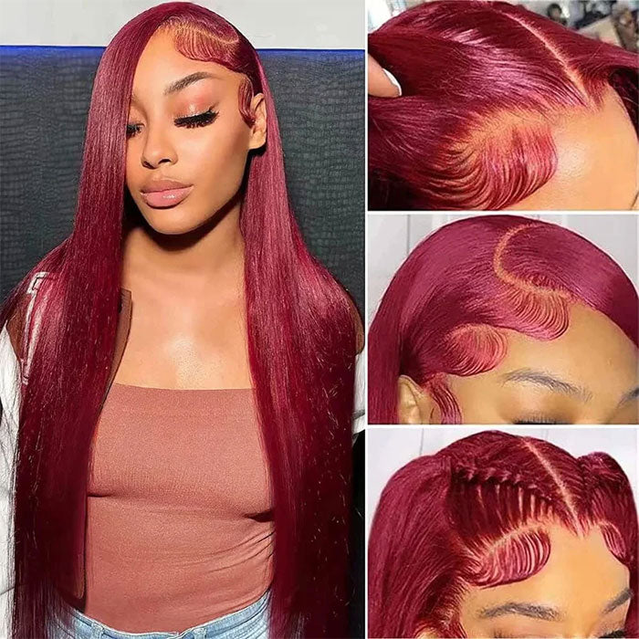 Emma Burgundy Color 13x4 Lace Frontal Wig Straight Human Hair