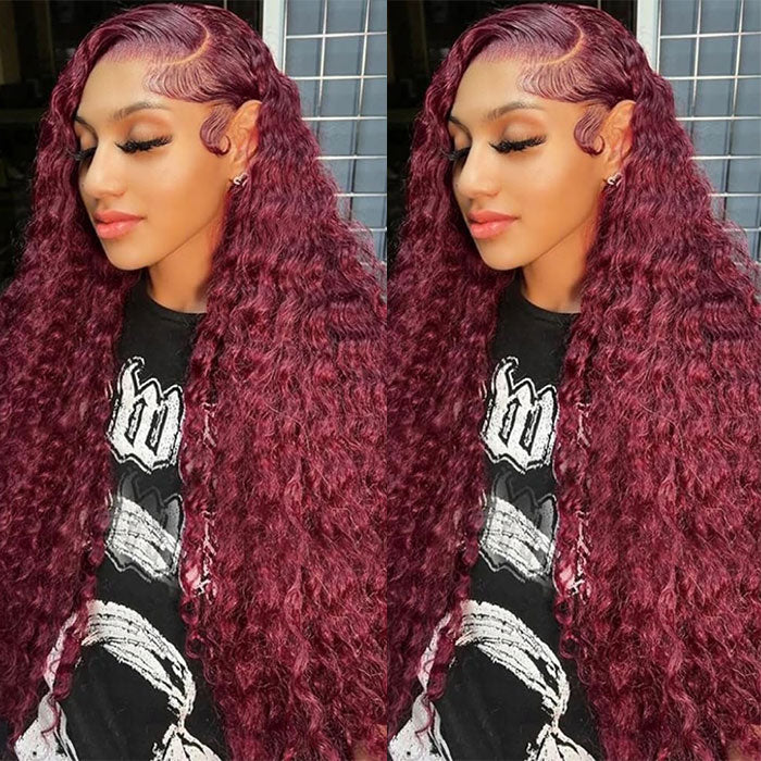 Emma Burgundy Color Water Wave 13x4 Lace Frontal Wig Human Hair