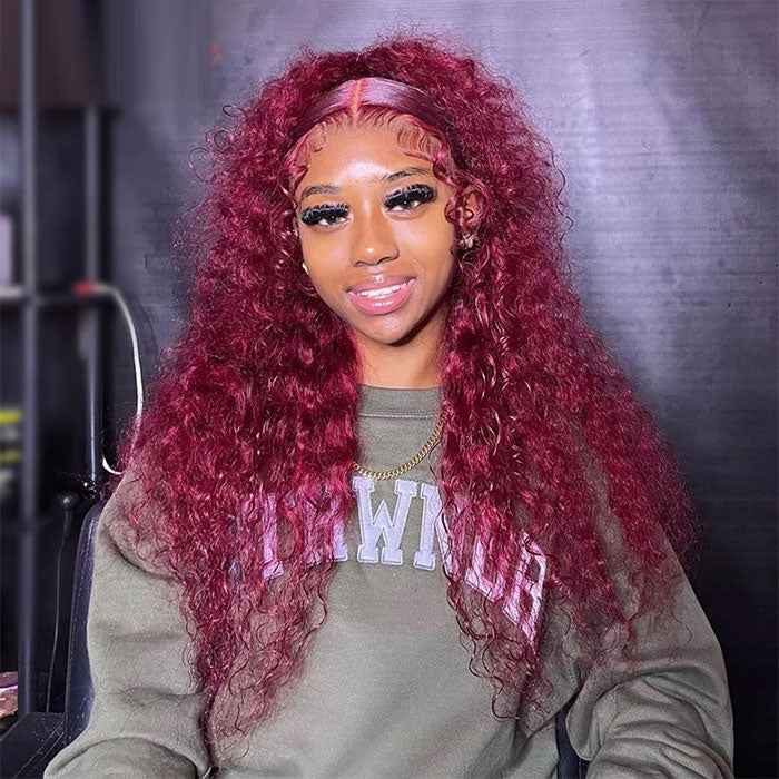 Emma Burgundy Color Water Wave 13x4 Lace Frontal Wig Human Hair