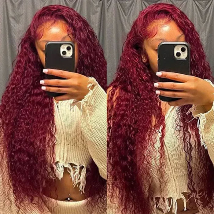 Emma Burgundy Color Water Wave 13x4 Lace Frontal Wig Human Hair