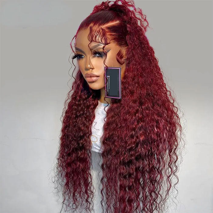 Emma Burgundy Color Water Wave 13x4 Lace Frontal Wig Human Hair