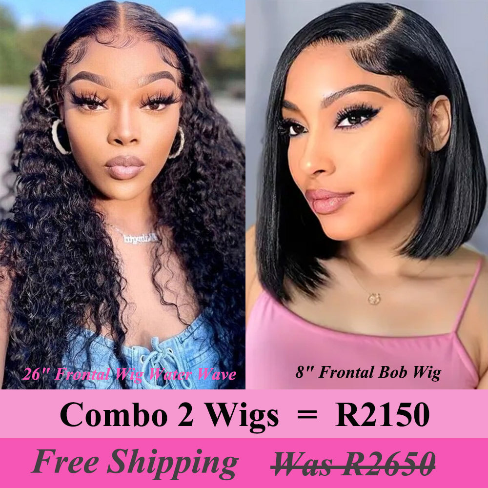 Combo Sale Water Wave 13x4 Frontal Wig and 8" Bob Wig Human Hair