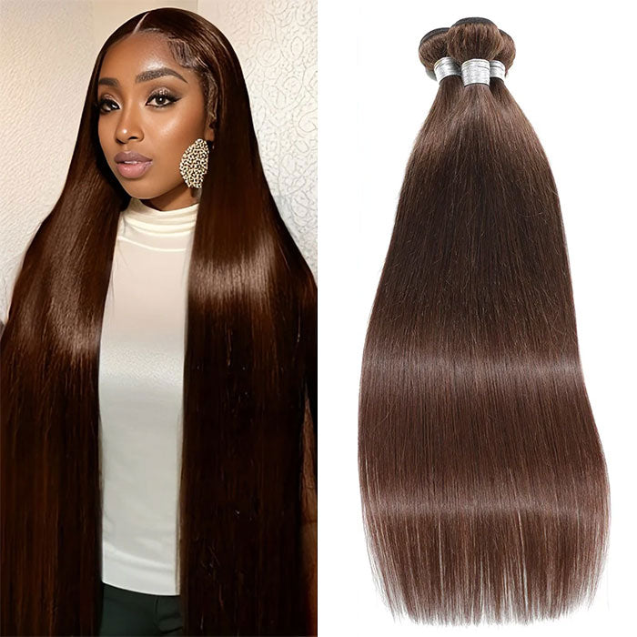 Emma Dark Brown Color 2 Straight Human Hair Weave 1 3 4 Bundles