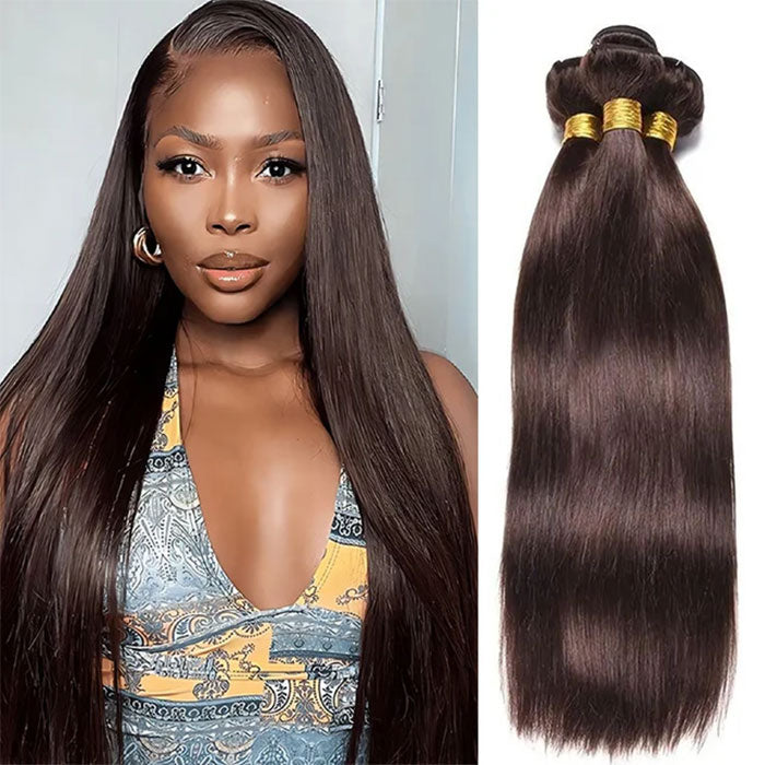 Emma Dark Brown Color 2 Straight Human Hair Weave 1 3 4 Bundles