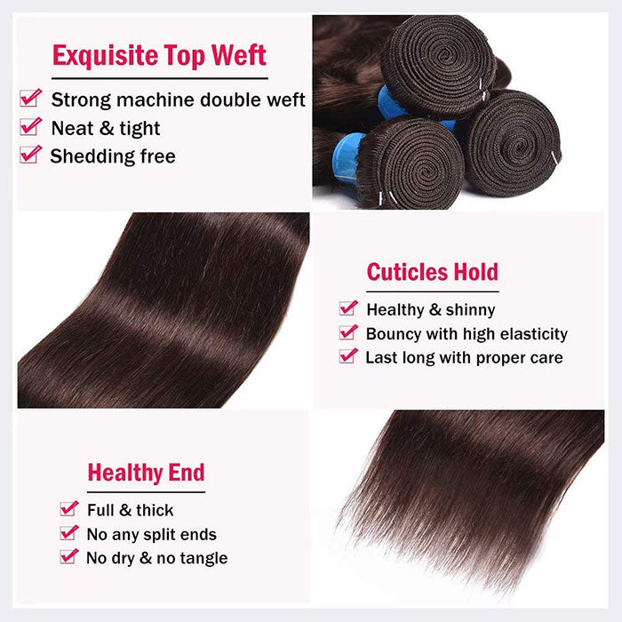 Emma Dark Brown Color 2 Straight Human Hair Weave 1 3 4 Bundles