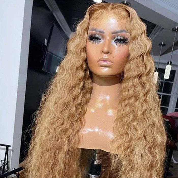 Emma Deep Wave 13x4 Lace Frontal Wig Blonde Color 27 Human Hair