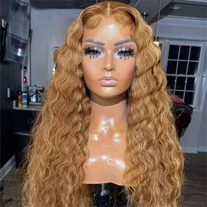Emma Deep Wave 13x4 Lace Frontal Wig Blonde Color 27 Human Hair