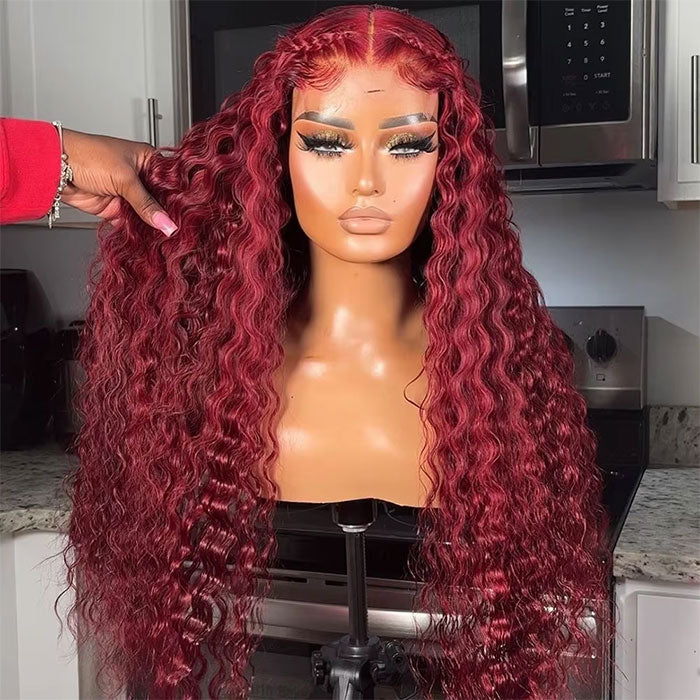 Emma Deep Wave 13x4 Lace Frontal Wig Red Burgundy Color Human Hair