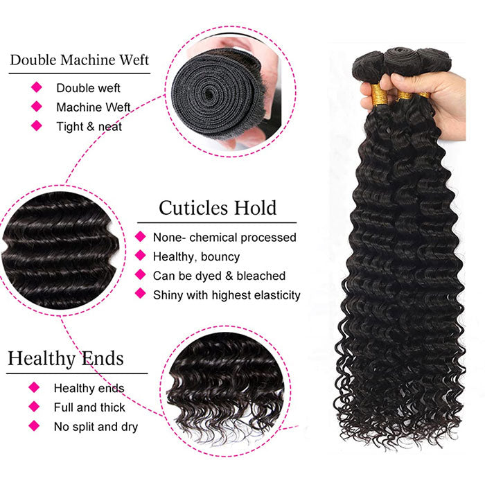 Emma Deep Wave 4 Bundles Virgin Human Hair Curly Weave Extensions