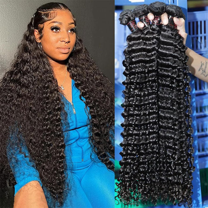 Emma Deep Wave 4 Bundles Virgin Human Hair Curly Weave Extensions