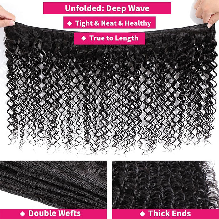 Emma Deep Wave 4 Bundles Virgin Human Hair Curly Weave Extensions