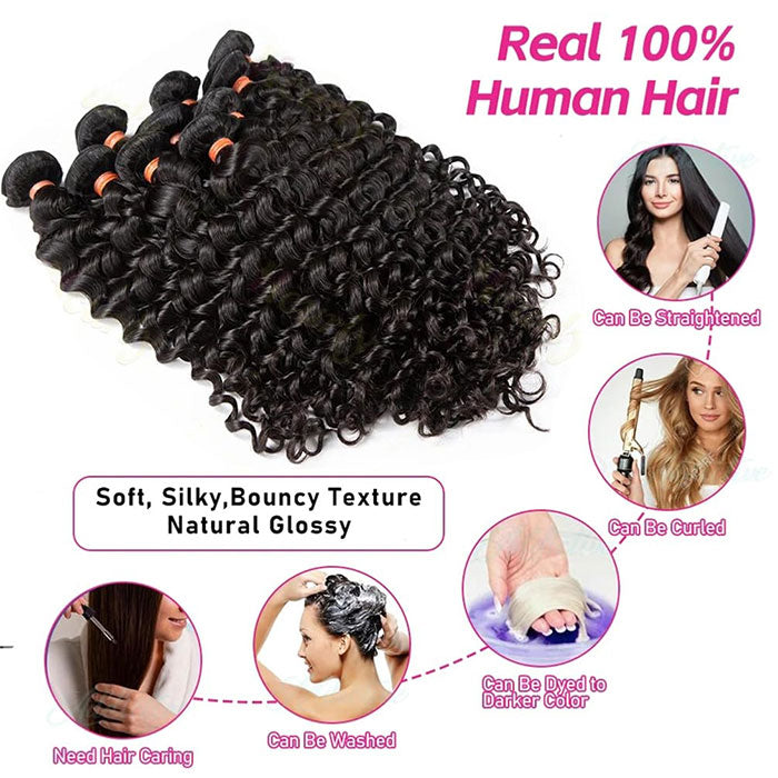 Emma Deep Wave 4 Bundles Virgin Human Hair Curly Weave Extensions