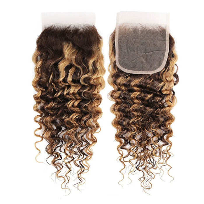 Emma Deep Wave 4x4 Lace Closure Ombre Highlight 4/27 Human Hair