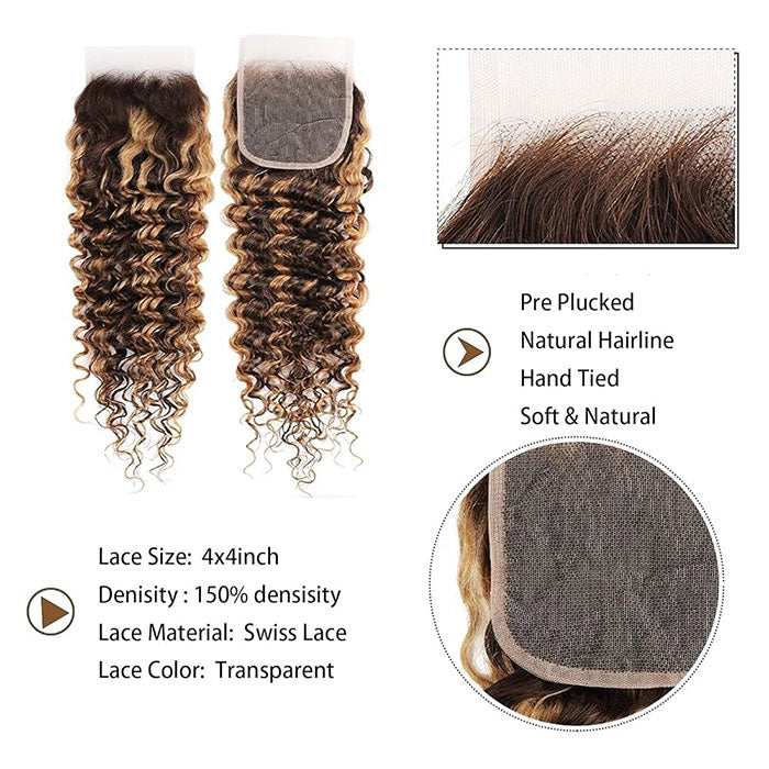 Emma Deep Wave 4x4 Lace Closure Ombre Highlight 4/27 Human Hair
