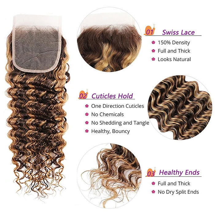 Emma Deep Wave 4x4 Lace Closure Ombre Highlight 4/27 Human Hair