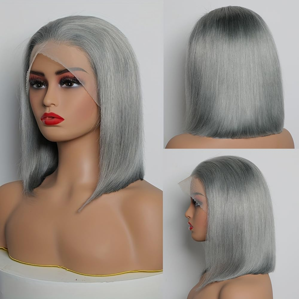 Emma Grey Color Short Bob 13x4 Frontal Wig Pre Plucked 100% Human Hair