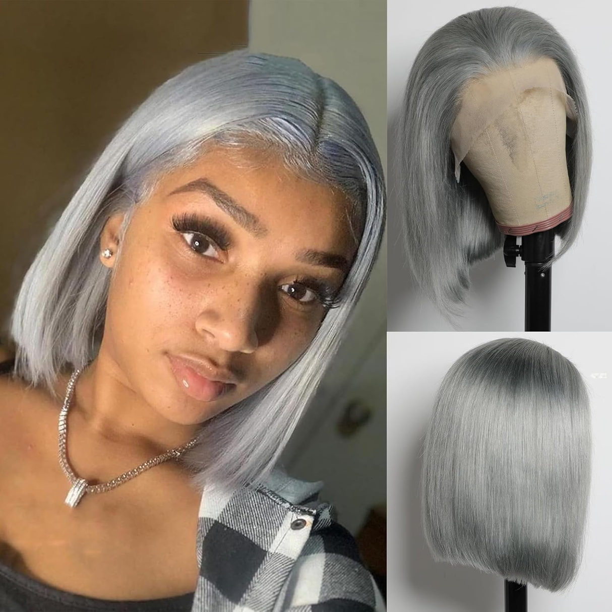 Emma Grey Color Short Bob 13x4 Frontal Wig Pre Plucked 100% Human Hair