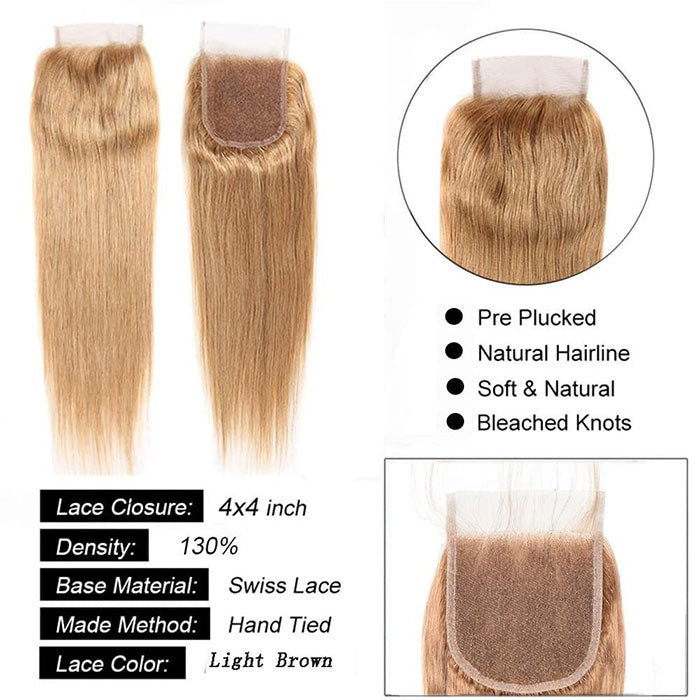 Emma Hair #27 Honey Blonde 4x4 Lace Closure Straight Human Hair