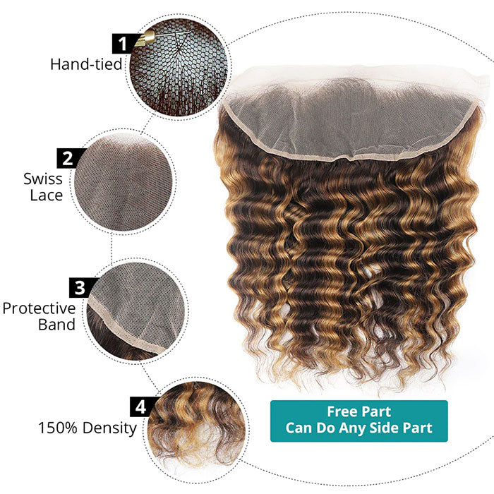 Emma Highlight Color P4/27 Lace Frontal Pre Plucked Deep Wave Human Hair
