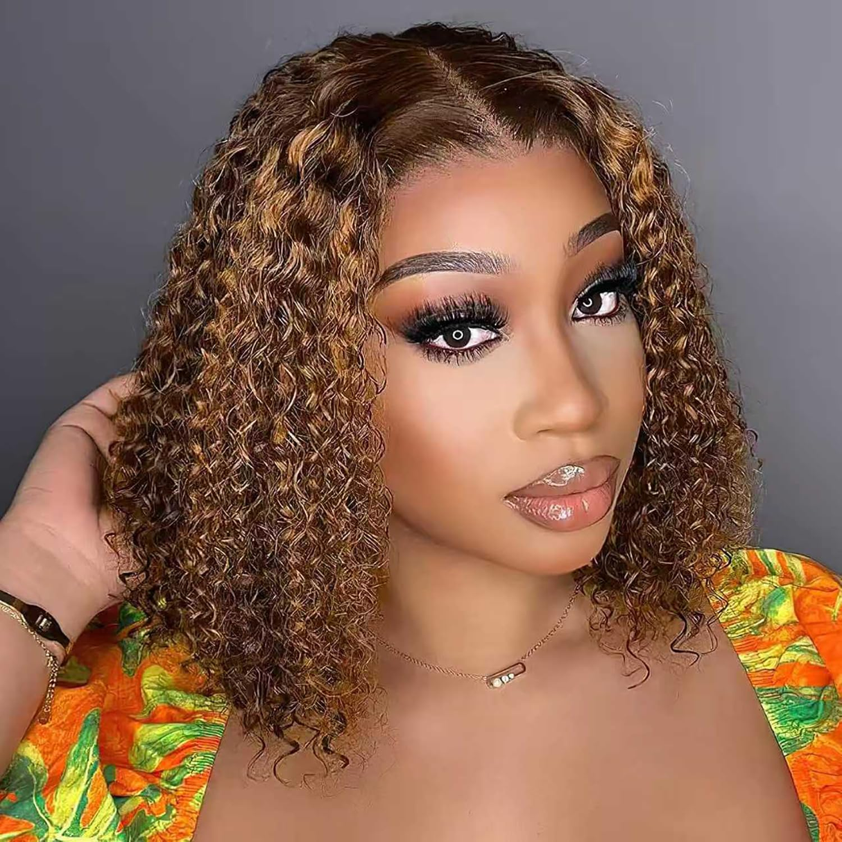 Emma Jerry Curly Piano Highlight Color 13x4 Full Frontal Wig Human Hair