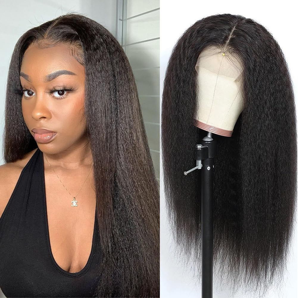 Emma Kinky Straight 13x4 Full Frontal Wig Pre Plucked 100% Human Hair