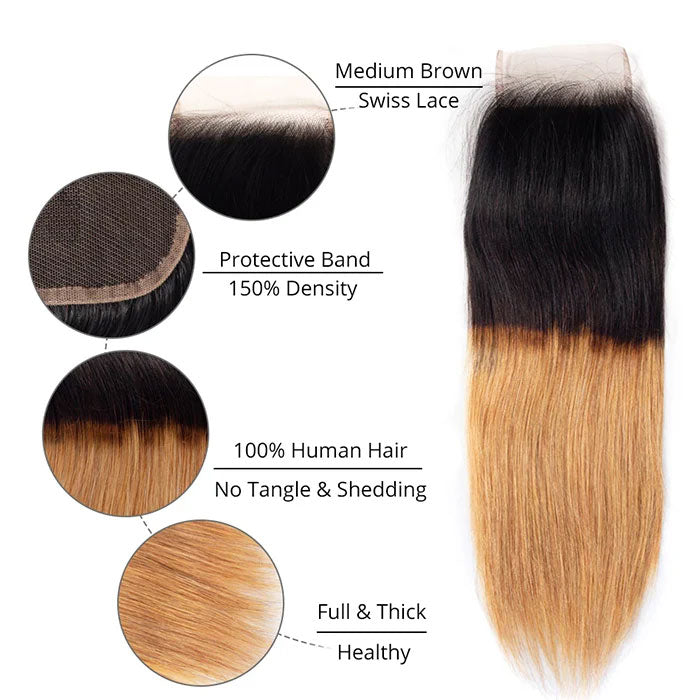 Emma Ombre Blonde Color 4x4 Lace Closure Pre Plucked Human Hair