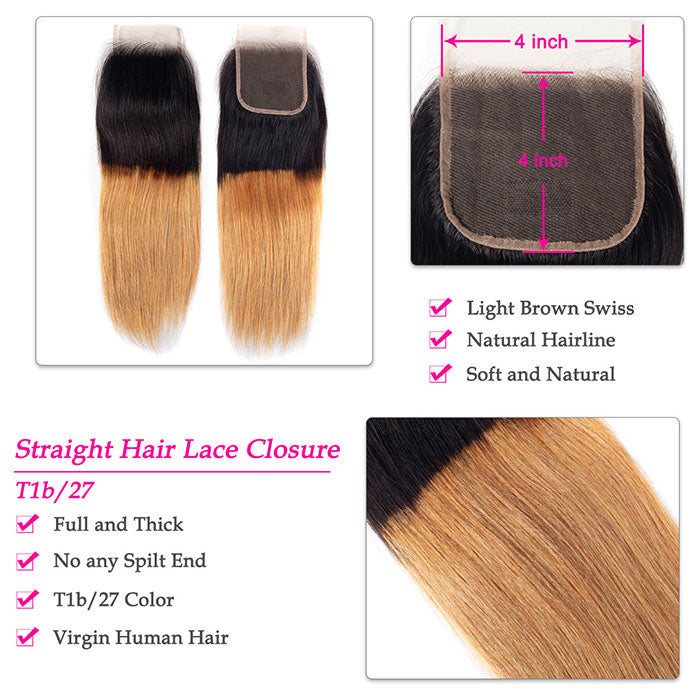 Emma Ombre Blonde Color 4x4 Lace Closure Pre Plucked Human Hair