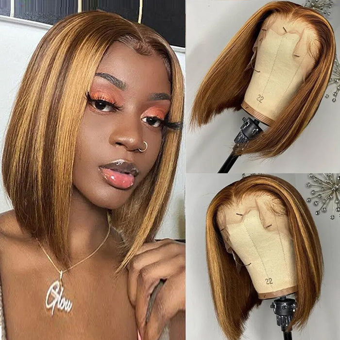 Emma Ombre Highlight Color P4/27 Short Bob 13x4 Lace Frontal Wig Human Hair