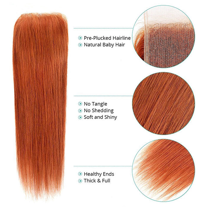 Emma Orange Ginger Color 4x4 Lace Closure Straight Human Hair