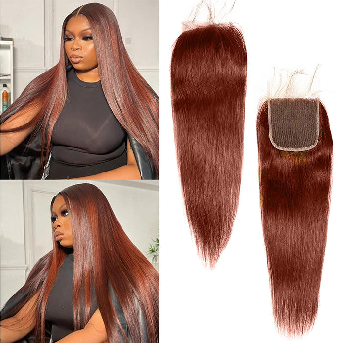 Emma Reddish Brown Color 4x4 Lace Closure Wig Straight Human Hair Flash Sale
