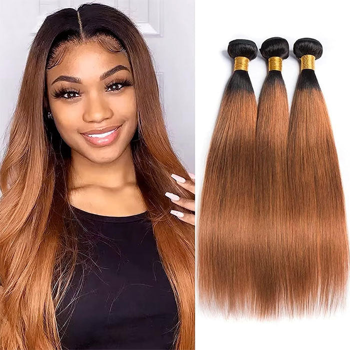Emma Silky Straight Ombre Human Hair Weave 1 3 4 Bundles Deals Color T1B 30 Hair