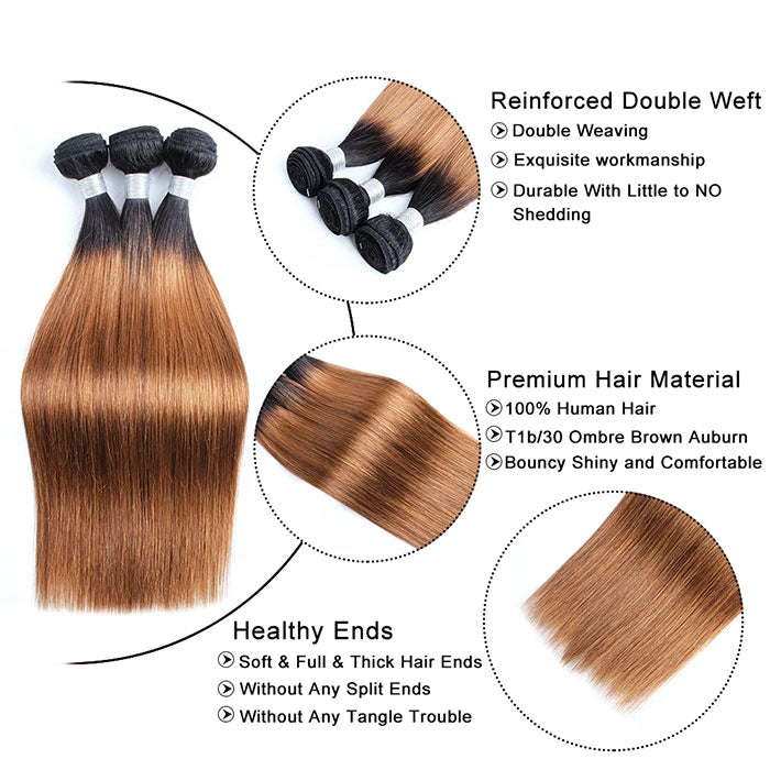 Emma Silky Straight Ombre Human Hair Weave 1 3 4 Bundles Deals Color T1B 30 Hair