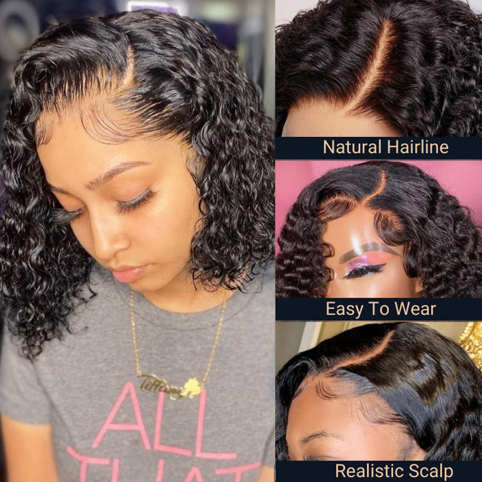 Emma Water Wave Short Bob 13x4 Lace Frontal Wig Wet and Wavy Human Hair